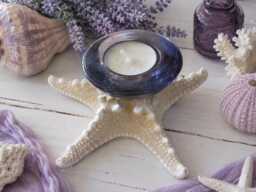 Purple Glass Knobby Starfish Candle Holder - Accessory Tealight Beach Wedding Favors Decor Seashells - thumbnail 1