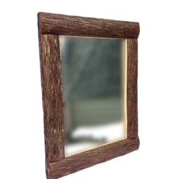 Rustic White Cedar Log Mirror Cabin Woodland Decor - 26x21 - thumbnail 1
