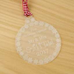 Personalised First Christmas Tree Decoration, Mr & Mrs Frosted Acrylic Bauble - thumbnail 4