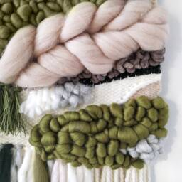 Modern Woven Tapestry Neutral & Green Wall Hanging Ideal As Above Bed Or Couch Decor For Rustic Living Room Warm Bedroom - thumbnail 3