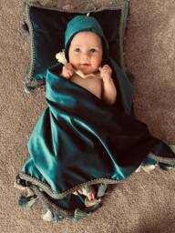 Velvet Baby Wrap With Tassel Fringe & Matching Bonnet - Pillowcase Included
