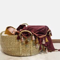 Velvet Wrap With Plain Lining & Tassel Fringe Trim, Optional Matching Bonnet - Custom Baby Shawl Pillowcase - thumbnail 2