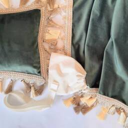 Velvet Wrap With Plain Lining & Tassel Fringe Trim, Optional Matching Bonnet - Custom Baby Shawl Pillowcase - thumbnail 3