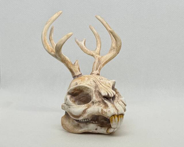 Jackalope Resin Skull Collectible Desert Tan Bone Handmade Oddity Curio - image 1