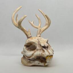 Jackalope Resin Skull Collectible Desert Tan Bone Handmade Oddity Curio - thumbnail 4