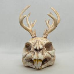 Jackalope Resin Skull Collectible Desert Tan Bone Handmade Oddity Curio - thumbnail 2