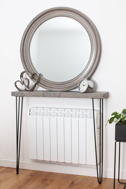 106cm Height Grey Wood Console Table With Hairpin Legs, Straight Edge, Live Edge, Live Edge Round Corner Rustic Hallway - image 1