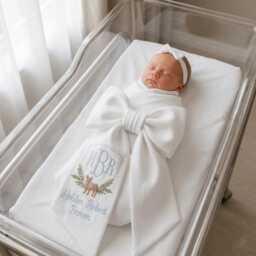 Custom Baby Puppy Embroidered Newborn Bow Sash, Monogram Dog Swaddle, Sash For Picture, Shower Gift - thumbnail 3