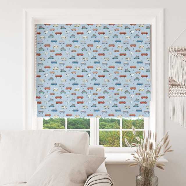 Custom Roman Blind - Emma Lawrence , Cozy Campers Sky Made To Measure Window Treatment - image 1