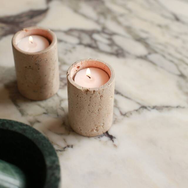 Travertine Tealight Holder - Luxury Solid Stone Tea Light Candle Scandi Table Decoration Tea-Light Gift Modern Home - image 1