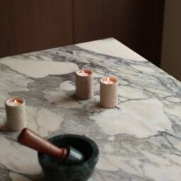 Travertine Tealight Holder - Luxury Solid Stone Tea Light Candle Scandi Table Decoration Tea-Light Gift Modern Home - thumbnail 2