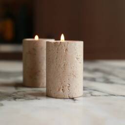 Travertine Tealight Holder - Luxury Solid Stone Tea Light Candle Scandi Table Decoration Tea-Light Gift Modern Home - thumbnail 4