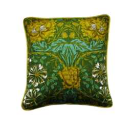Liberty William Morris Honeysuckle & Tulip, 70S Yellow, Green, Linen Cushion Cover, Throw Pillow Homeware Decor