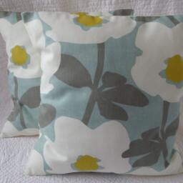 Floral Print Cushion Cover, Duck Egg Blue, Handmade Pillow - 16 - thumbnail 2