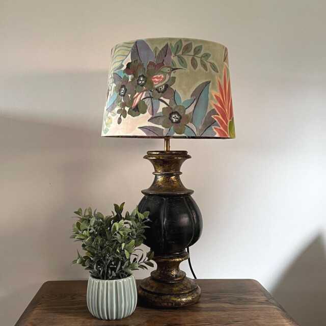 Floral Pastel Velvet French Drum Lampshade, Empire Lustre Tropical in Ceiling Light Shade - image 1