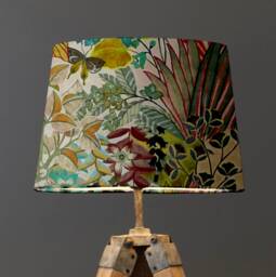 Floral Pastel Velvet French Drum Lampshade, Empire Lustre Tropical in Ceiling Light Shade - thumbnail 1