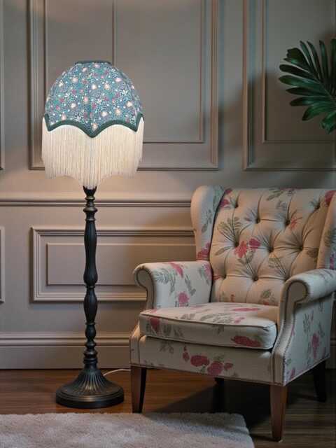 William Morris Persian Curtains Fabric Dome Lampshade Dark Green Braid & Cream Fringe, Bespoke British Handmade - image 1