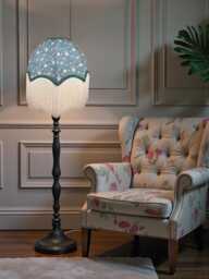 William Morris Persian Curtains Fabric Dome Lampshade Dark Green Braid & Cream Fringe, Bespoke British Handmade - thumbnail 1