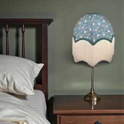 William Morris Persian Curtains Fabric Dome Lampshade Dark Green Braid & Cream Fringe, Bespoke British Handmade - thumbnail 3