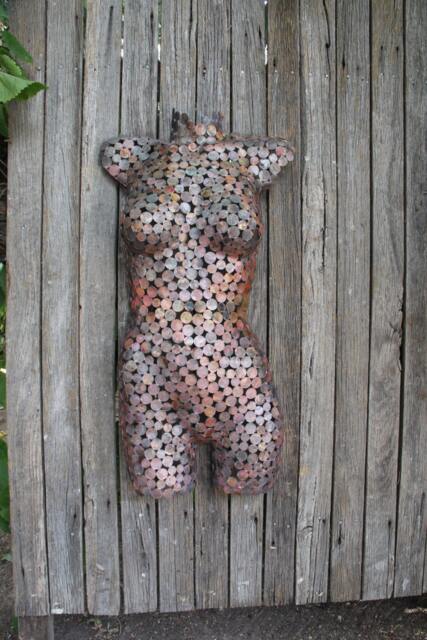 Copper Coin, Female Torso, Metal Sculpture Ornament, Raw, Wall Art, Made To Order - image 1