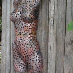 Copper Coin, Female Torso, Metal Sculpture Ornament, Raw, Wall Art, Made To Order - thumbnail 2