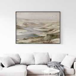 River Valley Poster, Neutral Hills Wall Art, Soft Landscape Print - thumbnail 3