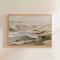 River Valley Poster, Neutral Hills Wall Art, Soft Landscape Print - thumbnail 1