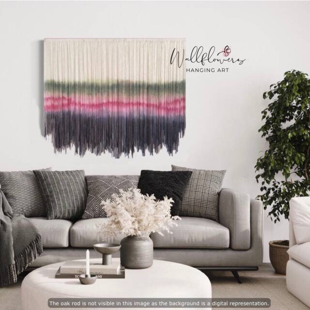 Dyed Fiber Art Tapestry - Custom Boho Wall Hanging Green, Pink - image 1