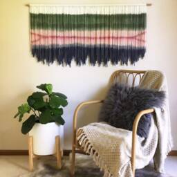 Dyed Fiber Art Tapestry - Custom Boho Wall Hanging Green, Pink - thumbnail 3