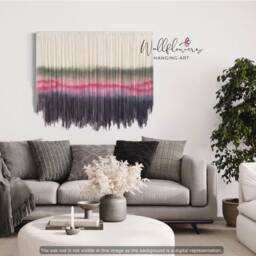 Dyed Fiber Art Tapestry - Custom Boho Wall Hanging Green, Pink - thumbnail 1