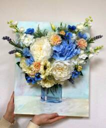Floral Wall Art Decor Artificial Flower Arrangement Gallery 3D Flowers Aesthetic Home Room Housewarming Gift - thumbnail 1