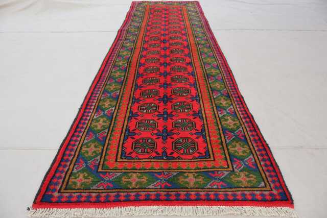 2'7x9'3 Ft Red Runner Rug, Afghan Traditional Hand Knotted Veg Dyes Plush Wool Rug, Oriental Turkmen Hallway Kitchen - image 1