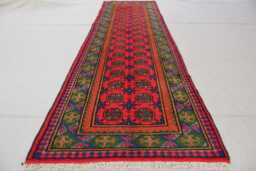 2'7x9'3 Ft Red Runner Rug, Afghan Traditional Hand Knotted Veg Dyes Plush Wool Rug, Oriental Turkmen Hallway Kitchen - thumbnail 1