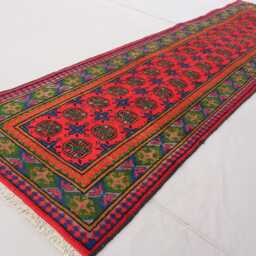 2'7x9'3 Ft Red Runner Rug, Afghan Traditional Hand Knotted Veg Dyes Plush Wool Rug, Oriental Turkmen Hallway Kitchen - thumbnail 2