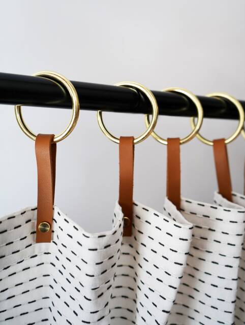 Brass Shower Curtain Hooks With Leather Loops - Stainless Steel Rings [12Pk] - image 1