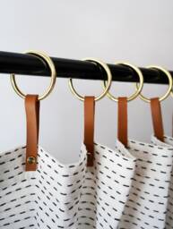 Brass Shower Curtain Hooks With Leather Loops - Stainless Steel Rings [12Pk] - thumbnail 1