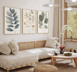 Set Of 3 Botanical Wall Prints, Flower Art, Gold & Sage Green Home Decor, Hand Drawn Plants Prints, Free Fast Delivery - thumbnail 1