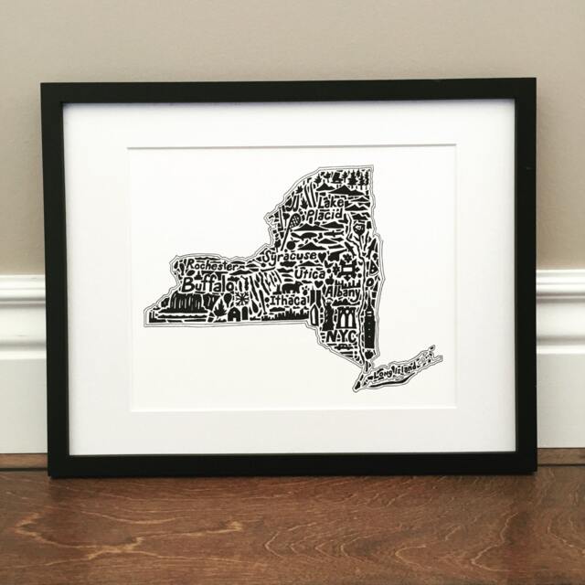 Hand-Drawn New York Map Art Print Ny Landmarks & Cities - image 1