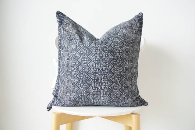 Indigo Neutral Tribal Hemp Hand Woven Natural Dye Color Lumbar Pillow Cover - image 1