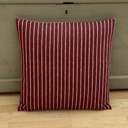 Piped Burgundy Linen Ticking Stripe Pillow Cover Country Home Decor - thumbnail 2