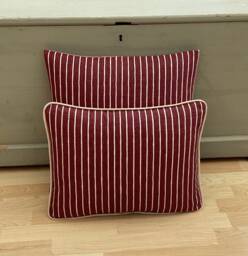 Piped Burgundy Linen Ticking Stripe Pillow Cover Country Home Decor - thumbnail 1