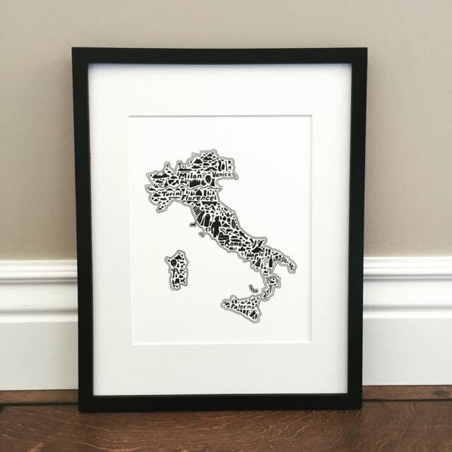 "Italy Map Art Print Hand-Drawn Landmarks, Cities - 8.5"" X 11" - image 1