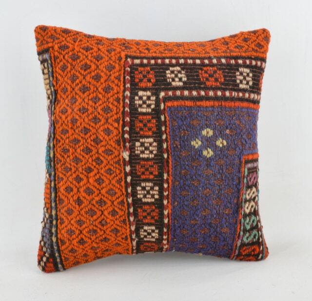 "Kilim Pillow, Wool Kilim Cousin From Anatolia, 40x40 cm, 16""x16" - image 1