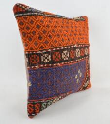 "Kilim Pillow, Wool Kilim Cousin From Anatolia, 40x40 cm, 16""x16" - thumbnail 2