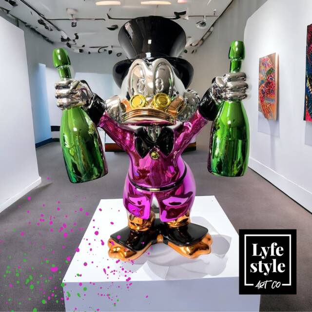 Art For The Home - Pink Pink Chrome Money Duck Sculpture Alec Monopoly Inspired Pop - image 1