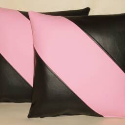 "2 Black & Pink Diagonal Stripe Faux Leather Cushion Covers 16"" 18"" 20" - thumbnail 2