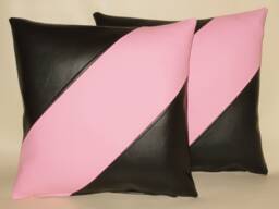 "2 Black & Pink Diagonal Stripe Faux Leather Cushion Covers 16"" 18"" 20" - thumbnail 1