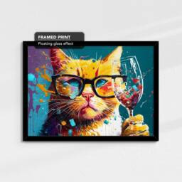 Cat Toasting Drink Glasses Animal Art Abstract Oil Painting Framed Poster Print & Canvas Wall Living Home Decor Interior Gift - thumbnail 2