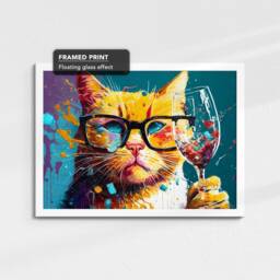Cat Toasting Drink Glasses Animal Art Abstract Oil Painting Framed Poster Print & Canvas Wall Living Home Decor Interior Gift - thumbnail 3
