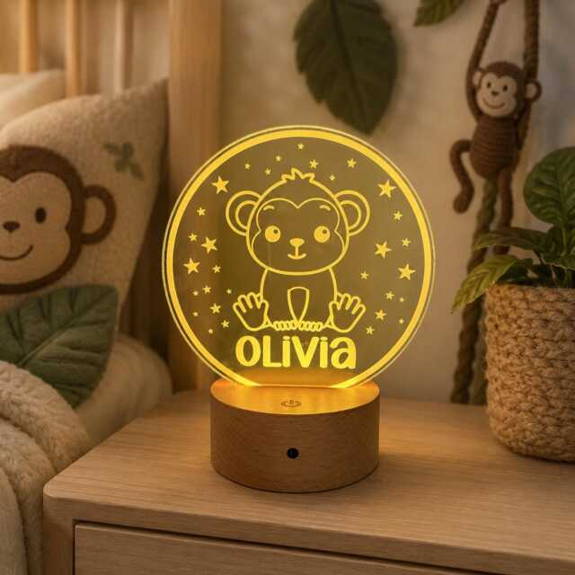 Personalised Monkey Night Light - Custom Name Kids Lamp Nursery Led Colour Changing Baby Room Decor Gift - image 1